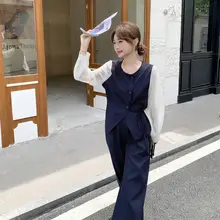 深い紺色のバイカラー風ルーズパンツ【カジュアル・春用・雰囲気のあるデザイン】（セットアップ対応 ）