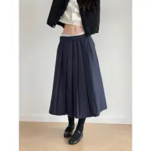 Inbeshowroom シンプルな無地のプリーツスカート【女性用・Aライン・長丈・ジャケットスタイル】