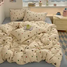 春夏用 カートゥーン柄全棉ダブルガーゼ寝具類【学生向け・シンプルデザイン・三点セット（セットアップ対応）】