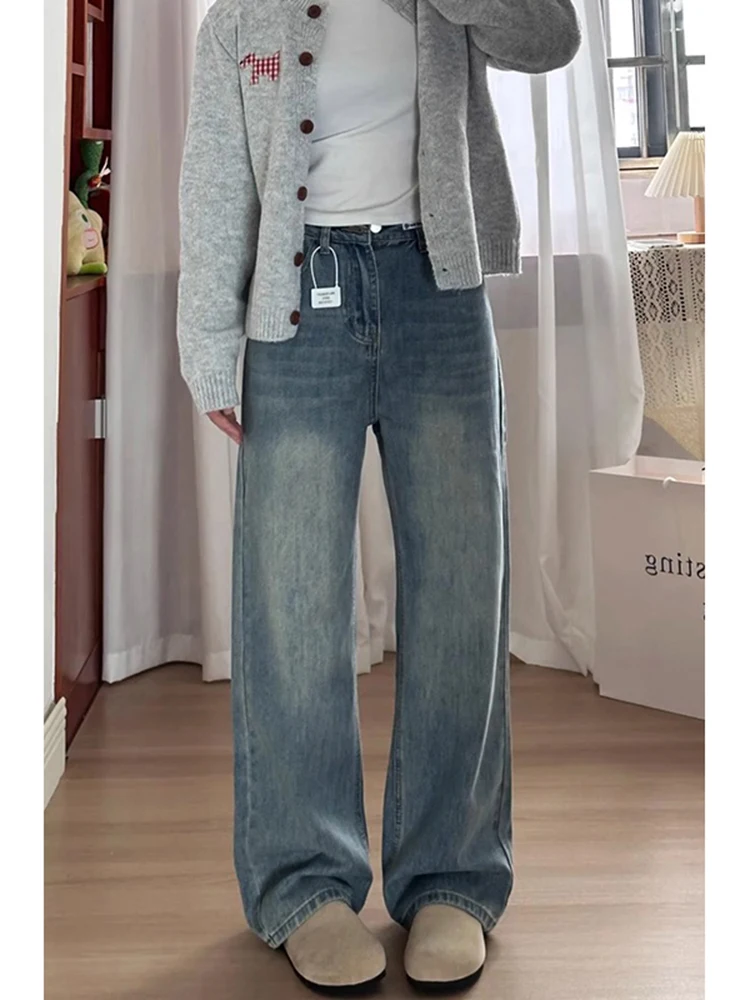 ヴィンテージ風ハイウエストストレートデニムパンツ：ゆったりシルエットで四季通用の女性向けデニム