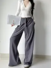 ドローストリング付きウエストゴムのワイドレッグパンツ【スポーツ・・オシャレ】（セットアップ対応）