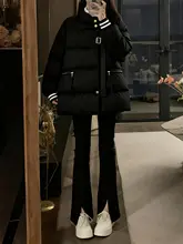 大きいサイズ レディース ブラック 厚手 暖かい パンパンジャケット【冬用・ストライプ切替・スタンドカラー】