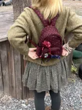 レトロな赤灰色のドット柄ミニリュック【通勤・かわいいデザイン】（セットアップ対応）