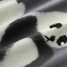 パンダプリントのストライプスリ ーブ・ラウンドネックTシャツ【シフォン風・ゆったりデザイン・カジュアル用】（セットアップ対応）