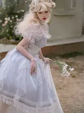 ワンピース レディース ロリータ 半袖 ブルー 花嫁 スイート レース プリンセス