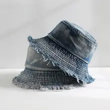 広いつばのデニム製フィッシャーハット【レトロなフリンジ・日焼け防止・ユニセックス】