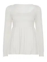 甘美なレトロデザインの白色スクエアネックAラインニットセーター【フィット感のあるインナー用】