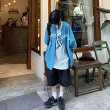 夏用 ゆったりデザインの中袖ベースボールジャケット【スタイリッシュな文字デザイン・男女兼用・ カジュアル】