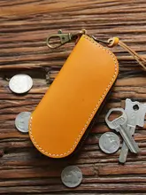 レトロ風ハンドメイド メンズ牛革大容量キーホルダー【シンプルなファスナー・ウエストバッグ装着可能】