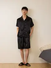 涼感アイスシルクパジャマ【男性用・開襟・短袖・ショートパンツ・シンプル高級】（セットアップ対応）