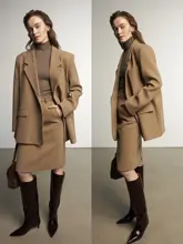 静かな贅沢感漂うヴィンテージ風高支細羊毛直角肩西装＆半袖スカート（セットアップ対応）