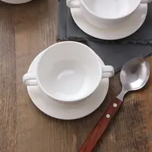 ダブルハンドル陶器製スープボウル【骨瓷・サラダ・デザート用】