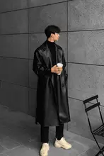 高級 faux レザー メンズ ロングライダージャケット【秋冬用・シンプルデザイン】
