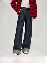 インマン レトロウォッシュ加工 フリップアップワイドレッグパンツ ジーンズ