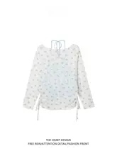 柄入りリボン風ネックレス付き長袖Tシャツ【夏用・ゆったりシルエット】（セットアップ対応）