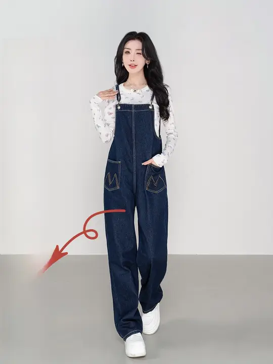 デニムサロペットパンツ【春秋用・ゆったりシルエット・ストレートレッグ】