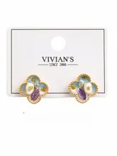 パール風 四葉クローバーイヤリング【春のロマン・滴油デザイン・銅製ゴールドメッキ・S925シルバーピン】