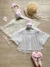 ロリータ風レースメッシュ半袖ブラウス【夏用・ショート丈・女性用】