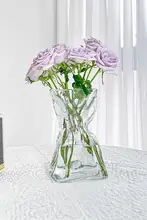 シンプルな透明ガラス花瓶【デスクトップ用・ドライフラワー＆生花用・インテリアアクセサリー】
