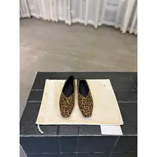 おしゃれなレトロデザインのレオパード柄フラットシューズ【高級牛毛・ブラウン】