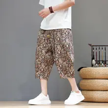 中国風プリントの七分丈パンツ【男性用・夏用・フィット・カジュアル】（セットアップ対応）