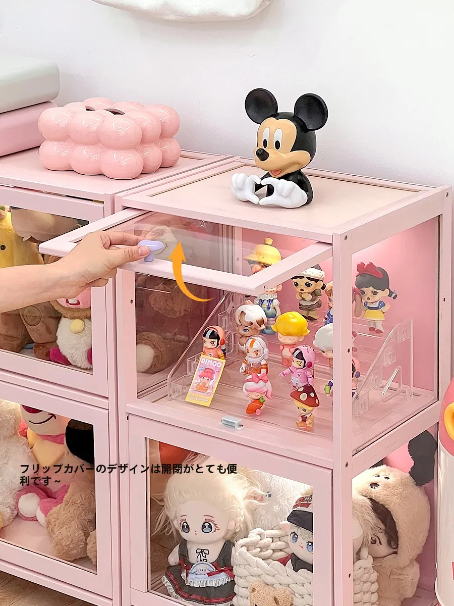 高級感あふれるピンクのフィギュア展示キャビネット：防塵設計と現代的なデザインの実用性