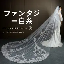 星空デザインの長い白色ウェディングベール【シャンパンカラー・トレイン付き・ヴィンテージスタイル】