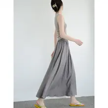 爽やかさを感じる！ウエストゴムAラインロングスカート【ポケット付き・軽やかな半身裙・女性用・クールスタイル】（セットアップ対応）