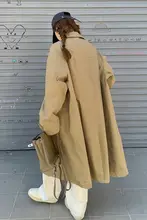 カジュアルなチックスタイルのロングカラコート【春秋用・カキ色・ゆったりフィット】