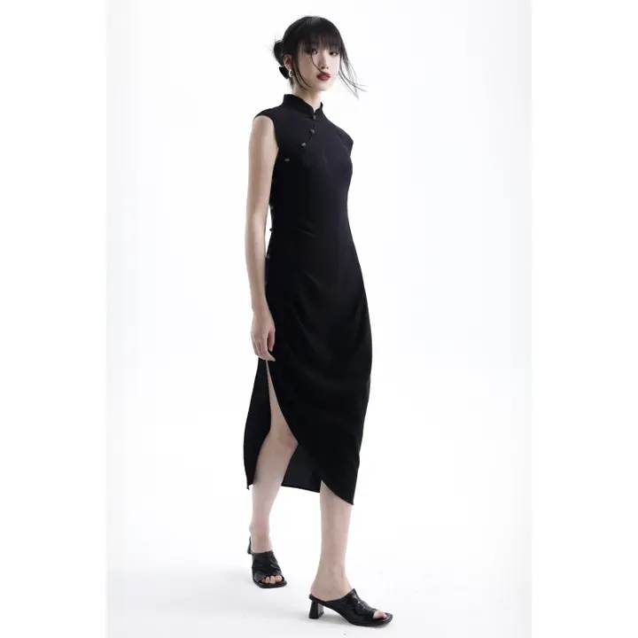ワンピース チャイナドレス レディース チャイナテイスト 水墨画柄 きれいめ 上品 「APOZi collection」