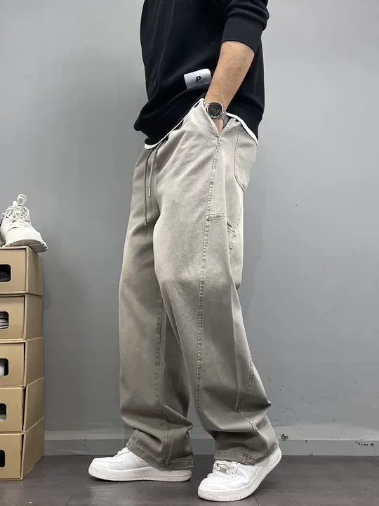 春秋向けシンプル水洗い加工のジョイントイージーパンツ【ウエストゴム・ストレートシルエット】（セットアップ対応）