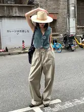 ストライプ ワイドパンツ 女性 ハイウエスト ドローストリング ゴムウエスト ルーズ カジュアルパンツ
