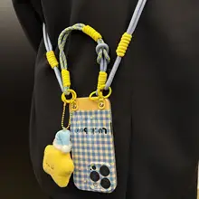 かわいい青いチェック柄の星形ぬいぐるみスタンドストラップ【スマートフォン用・ハンドストラップ付き】