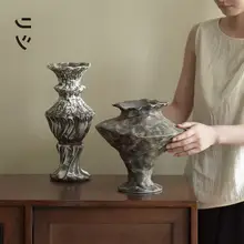栗石デザインの陶器製花瓶【ヴィンテージ風・アートデコ・インテリア用】