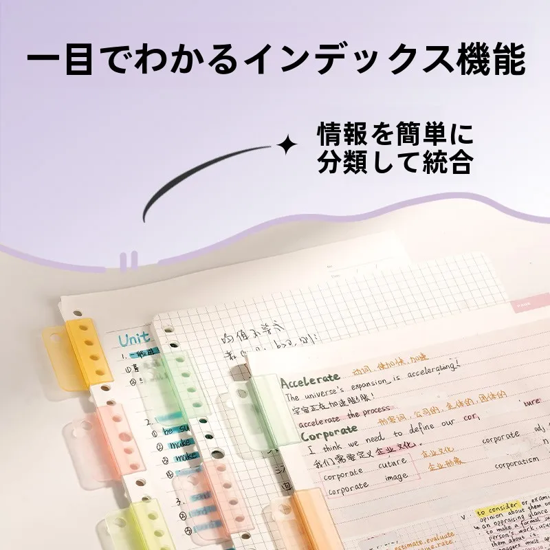 小学校書類整理のためのカラフルインデックスクリップ付きファイルフォルダー