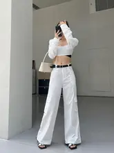 ホワイトワイドレッグカーゴパンツ【大きなポケット・スリムフィット・春夏用】