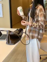 焦糖色の厚手フランネルチェックシャツジャケット【秋冬・ゆったりシルエット・カジュアル】