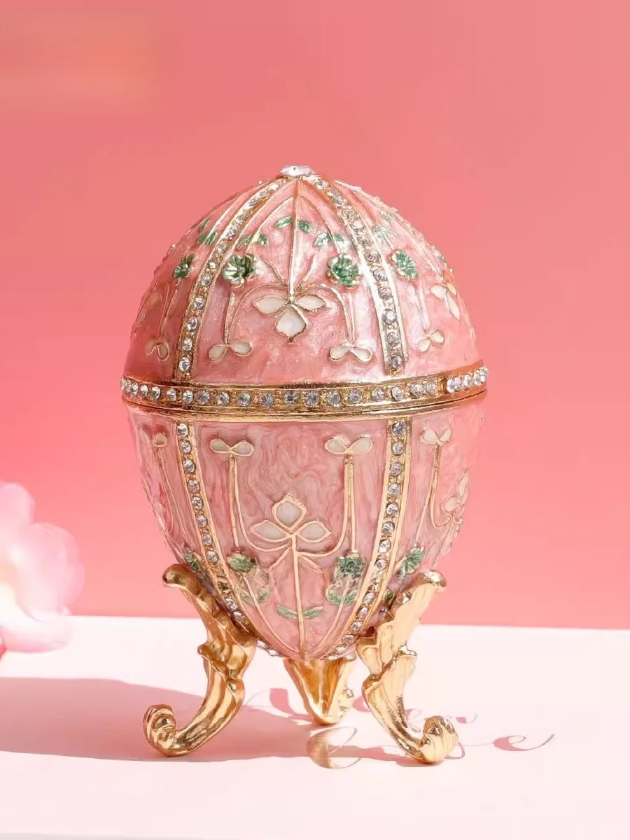 ロシア風エナメル彩のジュエリーボックス【イースターギフト・金属製・卵型】