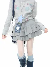 高腰刺繍ティアードスカート【内蔵ライナー付き・フレア・女性用】