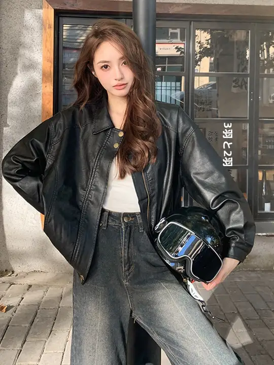 レトロPUレザーコート【春秋用・女性・スタイリッシュ・乗り物用】