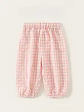 可愛い花柄の女児用防蚊パンツ【夏用・チェック柄・リブ裾】