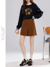 高腰コーデュロイスカート【ファッション・秋用・女性用・体型カバー】（セットアップ対応）