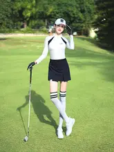 ゴルフ用レディースレイヤードスカートパンツ【防透け・ストレッチウエスト・スリット入り】
