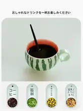 新中式デザインのスイカモチーフカフェカップ【スプーン付き・陶器製・家庭用】