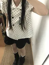 ドット柄の女性用シャツ【襟付き・夏用・学院風・極上の柔らかさ】（セットアップ対応）