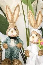 天然素材の草編みウエディングウサギ【結婚式装飾用・新婚礼品】