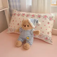 水洗コットン 学生用寝室ベッド用品3点セット【シングルサイズ・タオル付き・刺繍デザイン】