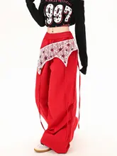 レースデザインのストレートパンツ【ウエストゴム・ワイドレッグ・カジュアル】
