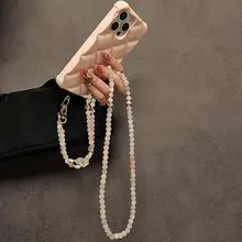 スマホストラップ バッグチャーム 兼用 ローズクォーツ ビーズ チェーン ハンドメイド ロングストラップ レディース 上品 おしゃれ