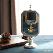 欧式ビンテージデスクトップ化粧鏡【手作り・ノスタルジックな金色と銀色のデザイン】